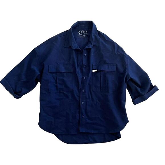 Figs dark navy button up scrub casual top size small - Picture 1 of 6